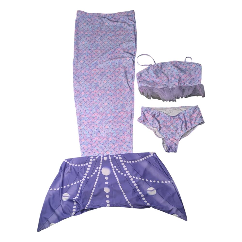 Girls Purple And Pink Scale-Pattern 3 pc Mermaid Tail Swimsuit Y 14-16 XL NWOT